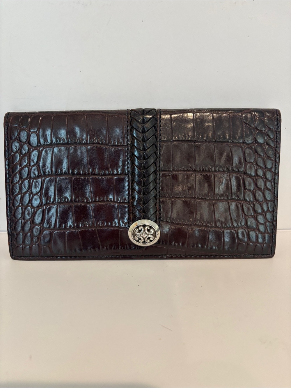 Vintage Brighton Brown Croc Embossed Leather Wallet Organizer